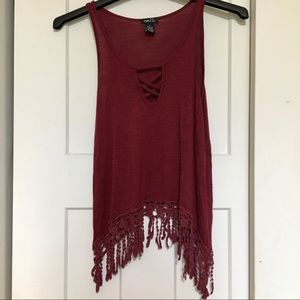 Rue 21 Dark Red Tassel Tank Top